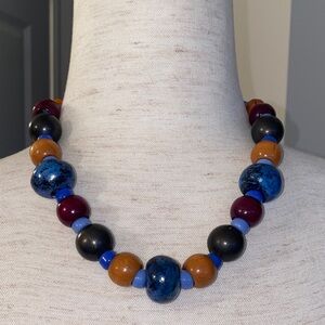Vibrant Beaded Necklace with Blue and Black Accents